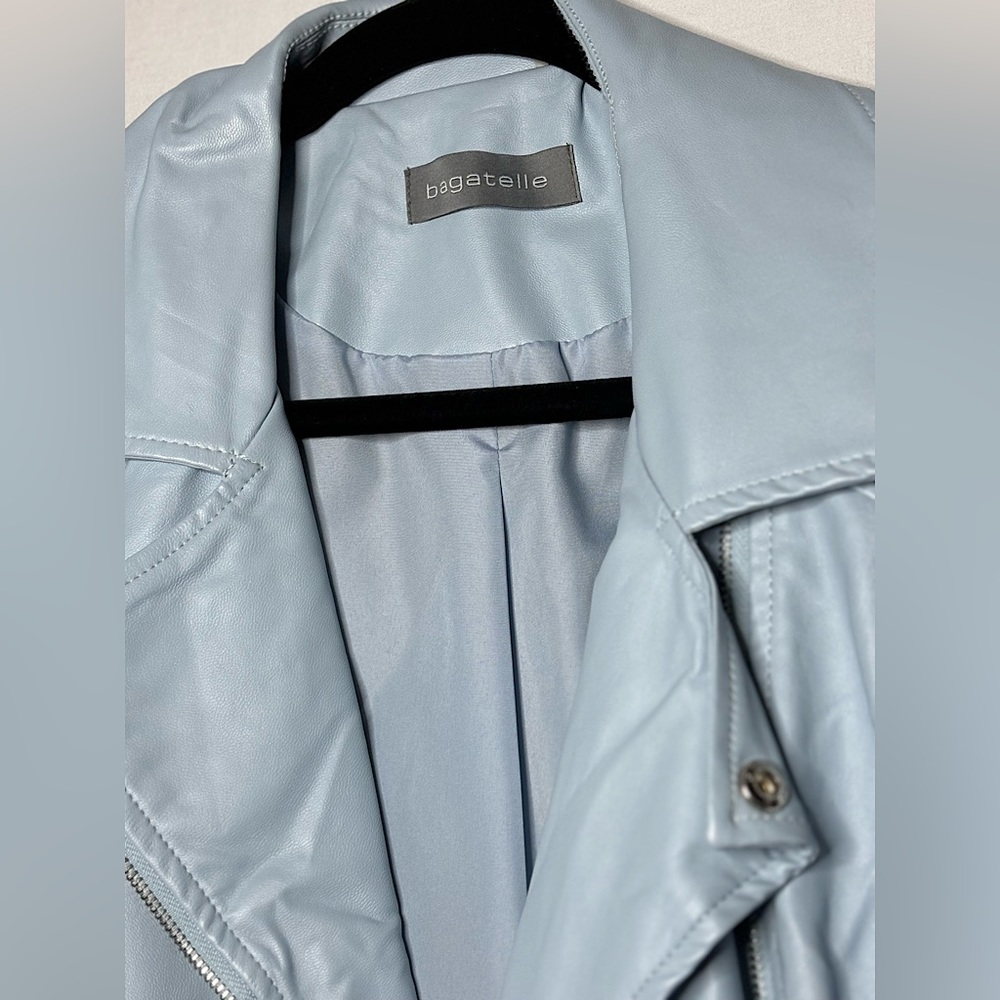 Bagatelle Pale Blue Faux Leather Jacket - Picture 3 of 8